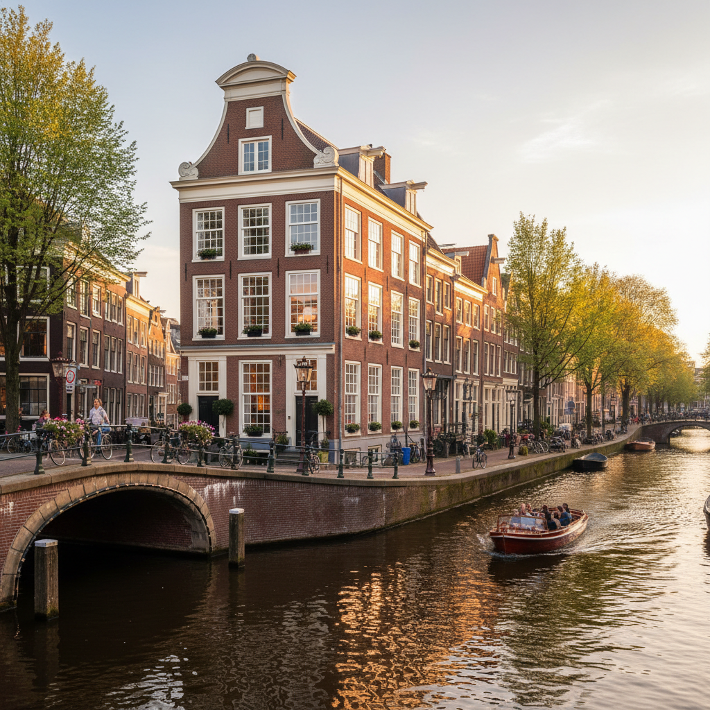 Prachtig historisch Amsterdam grachtenpand met traditionele Nederlandse architectuur