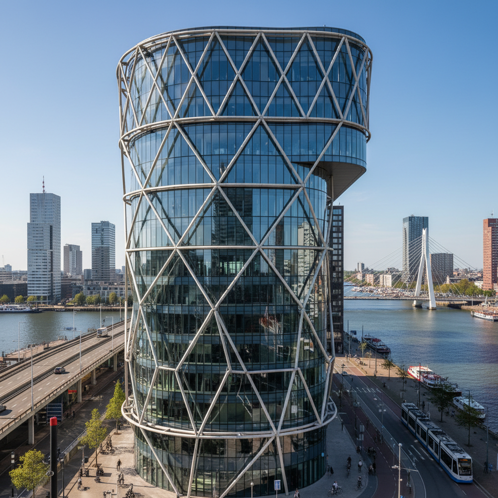 Modern architectonisch gebouw in Rotterdam met eigentijdse glazen gevel